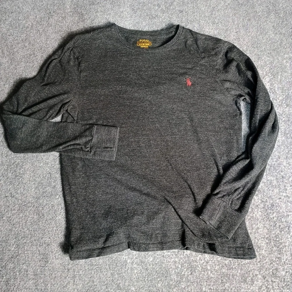 Polo Ralph Lauren Custom Fit Small Gray Long Sleeve T Shirt Red Pony Cotton